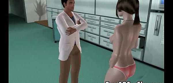  Hot 3D brunette getting fingered by her doctor